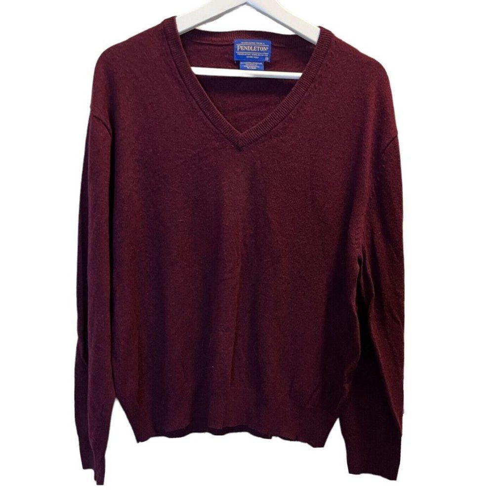 Pendleton Sweater Burgundy Tight Knit V Neck Blended Mens Size Medium
